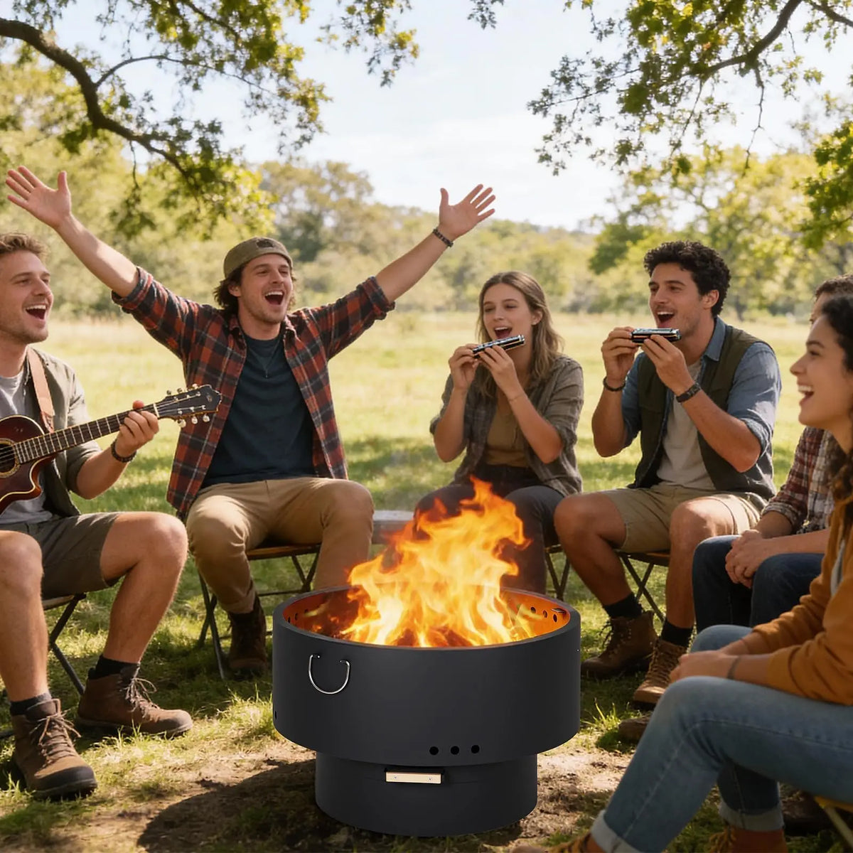 HiMISS Smokeless Fire Pit Table With Bamboo Lid Carrying Bag