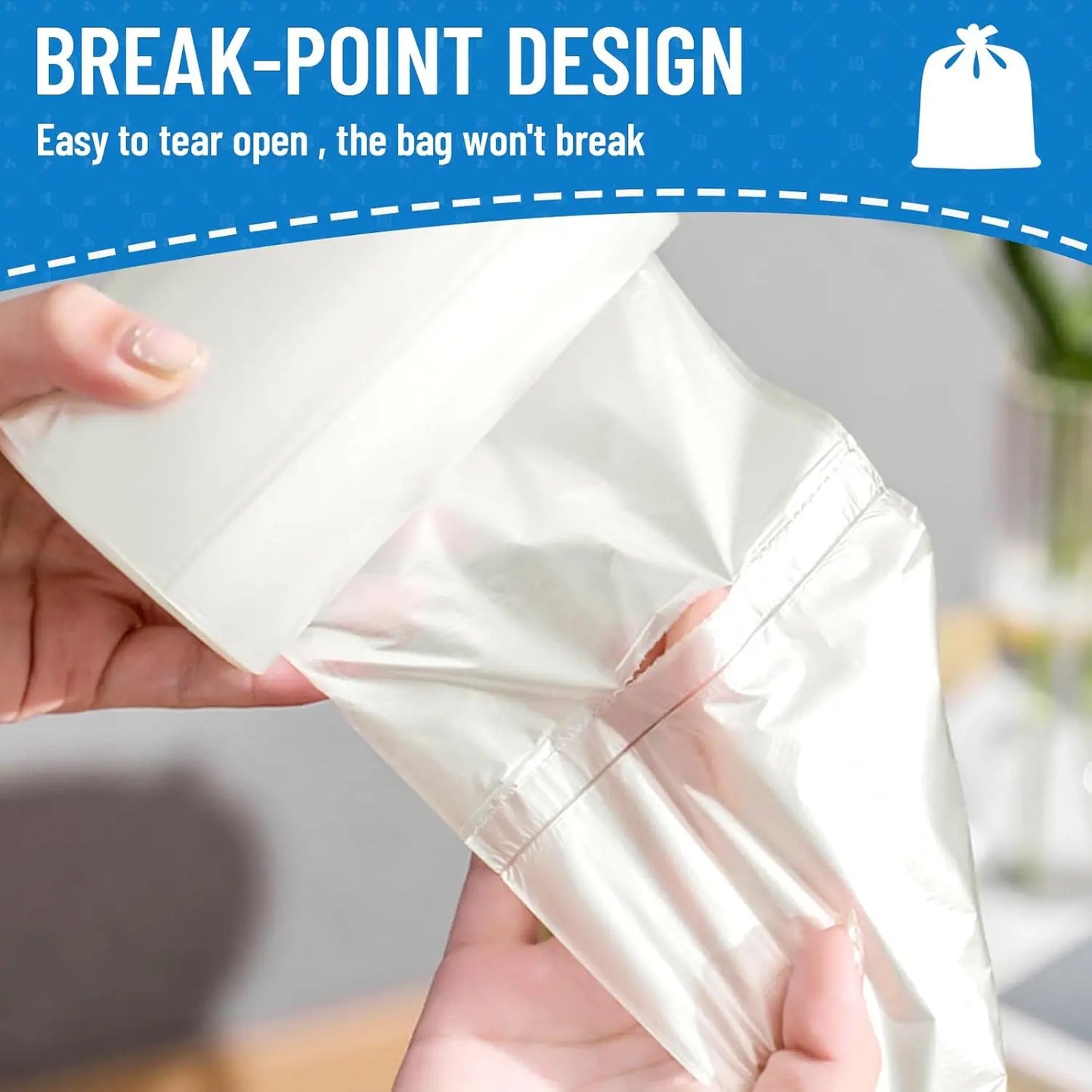 White Unscented Trash Bags, 100 Count for Household Use