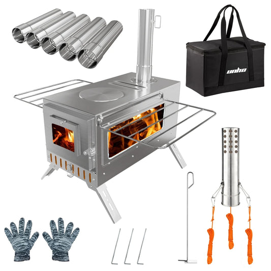 Portable Wood Burning Stove Stainless Steel Outdoor Heater Chimney Pipes