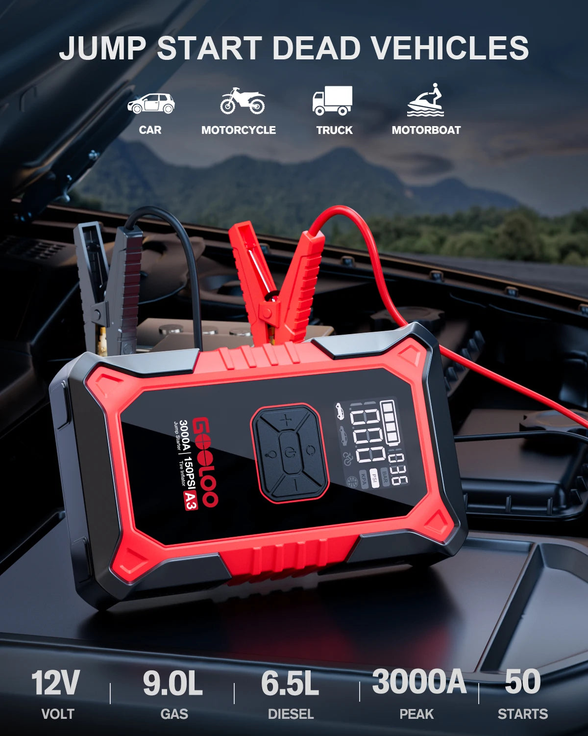 GOOLOO A3 Jump Starter With Air Compressor And 3000A Peak
