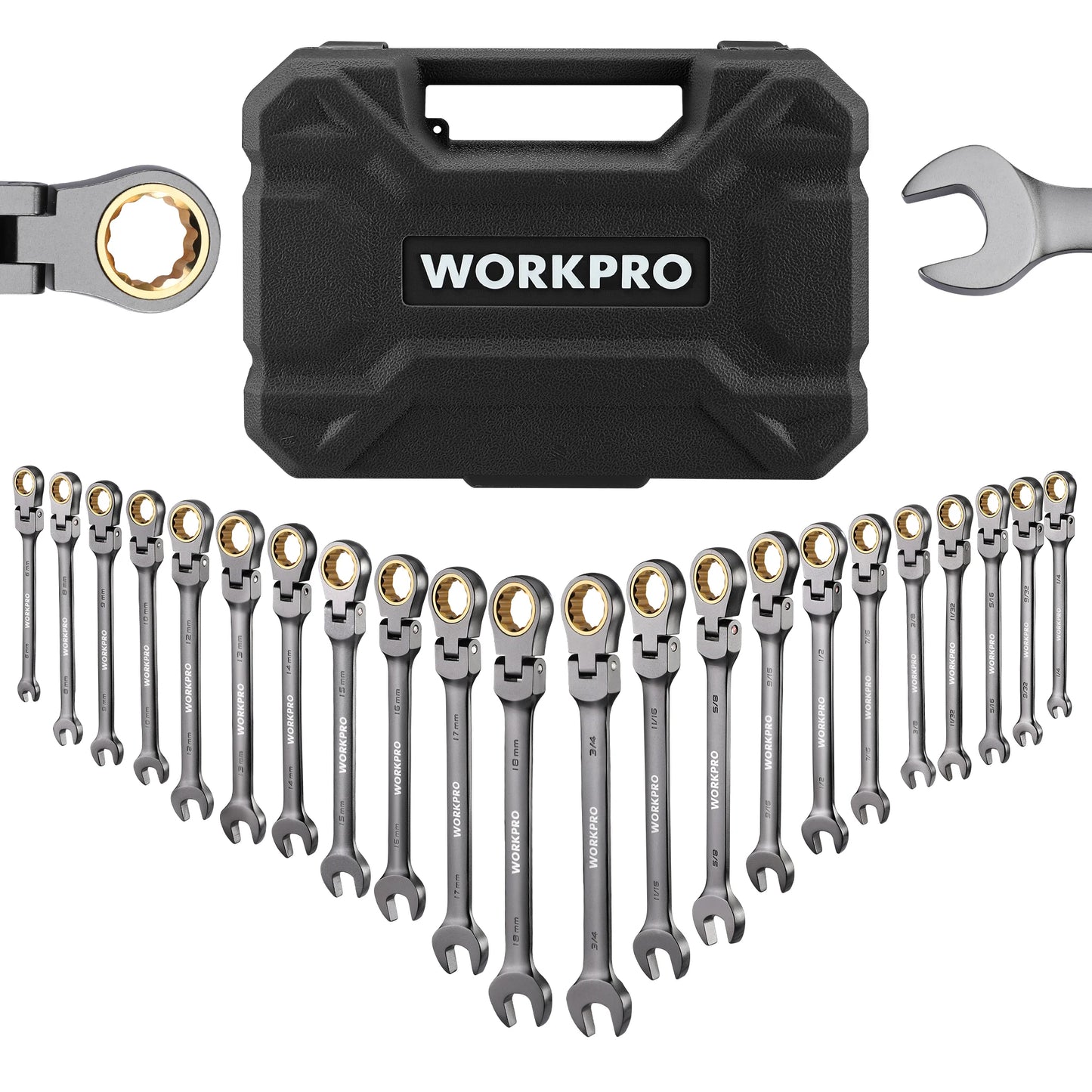WORKPRO 21pc Ratcheting Wrench Set With Box Durable Chrome Vanadium