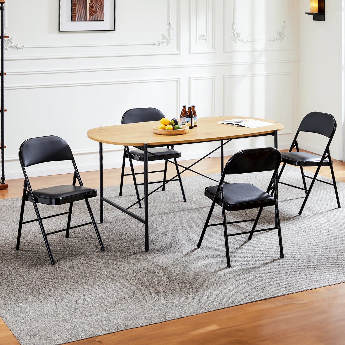 JHK Leather Padded Folding Chair Set, 4 Pack, Sturdy Metal