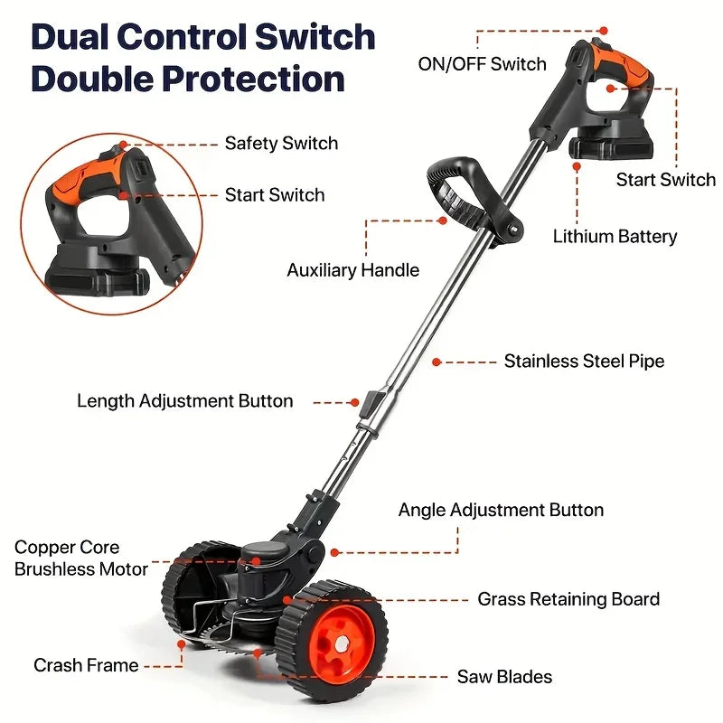 Rechargeable Cordless Weed Trimmer With Dual Lithium Batteries For Yard
