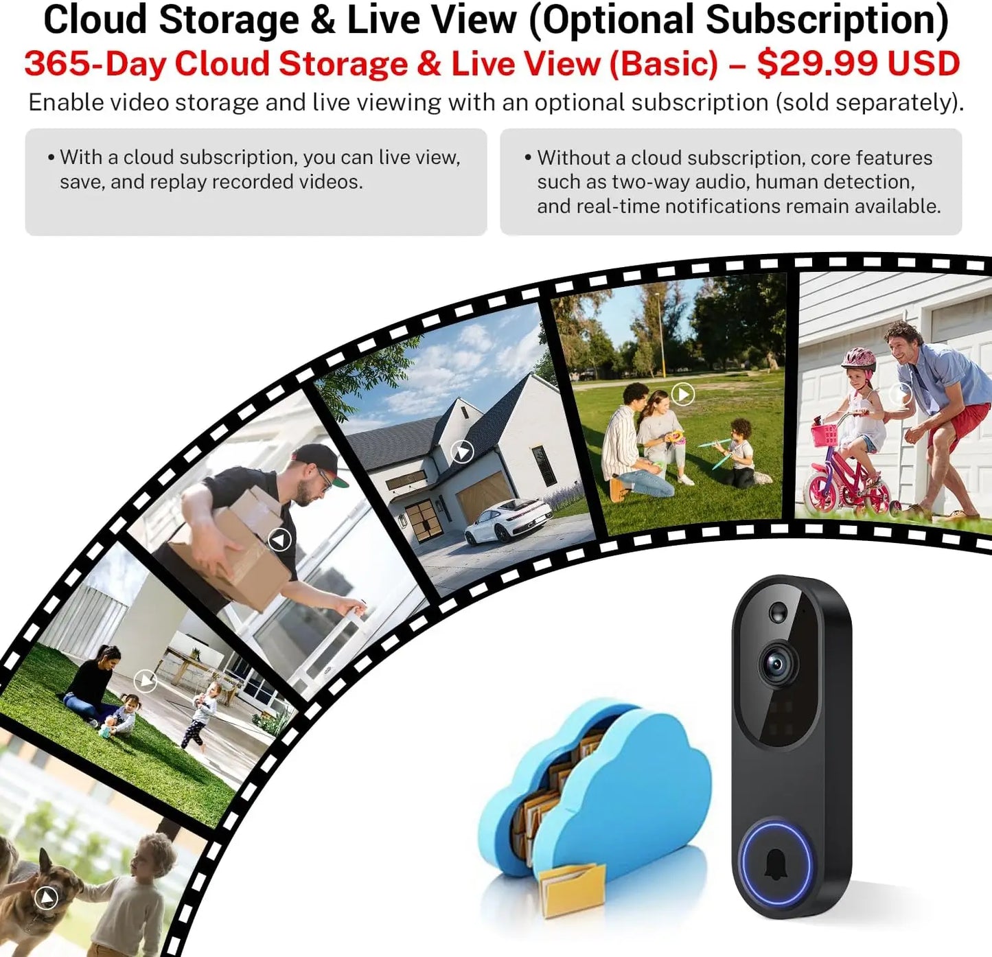 Wireless Wi-Fi Video Doorbell Camera With Two-Way Audio And AI Motion Detection