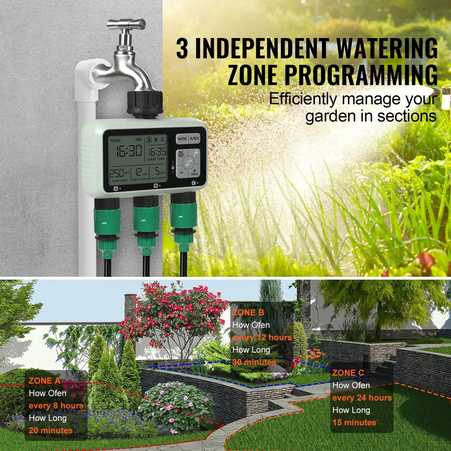 SucceBuy Water Timer With 3 Independent Zones LCD Display