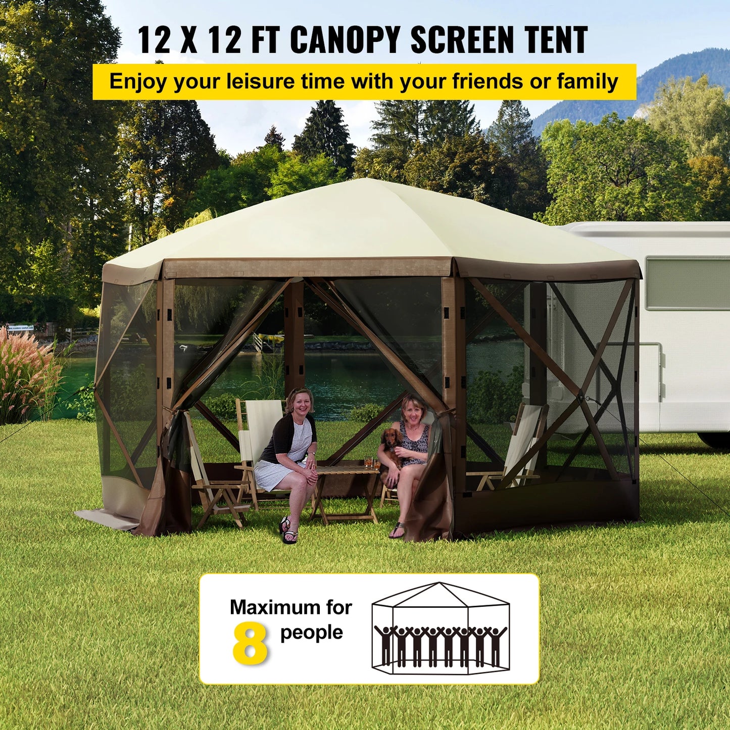 SucceBuy Camping Gazebo Tent 6-Sided Canopy Shelter