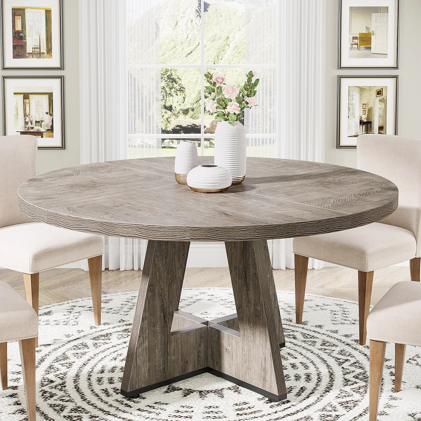 Tribesigns Round Farmhouse Kitchen Table For Modern Dining Rooms