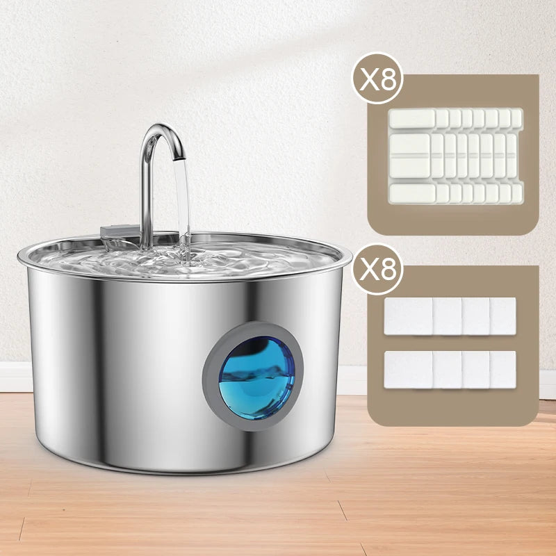 OPETH Stainless Steel Automatic Cat Water Fountain With Replaceable Filters