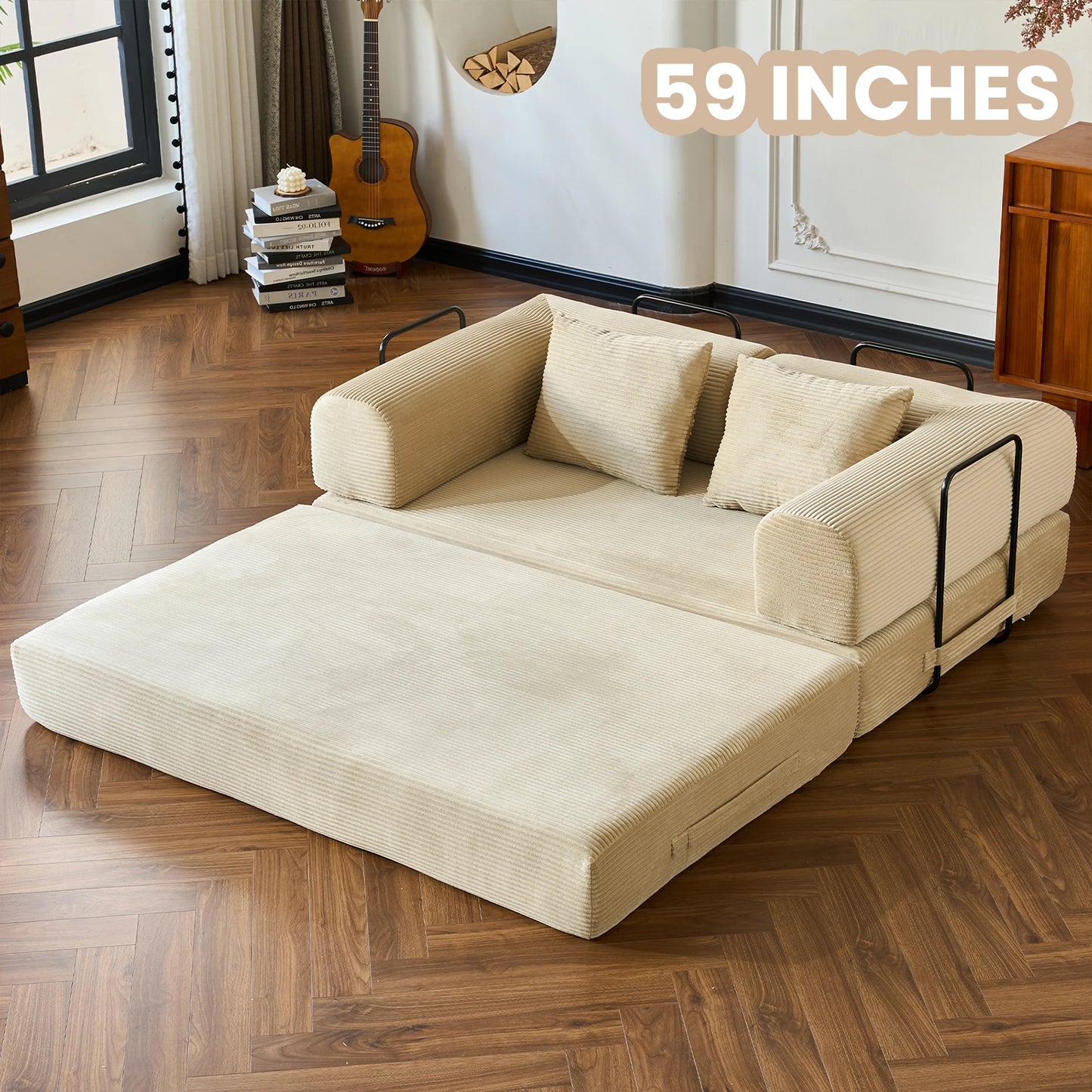 Modern Corduroy Foldable Futon Convertible Sleeper Sofa Bed