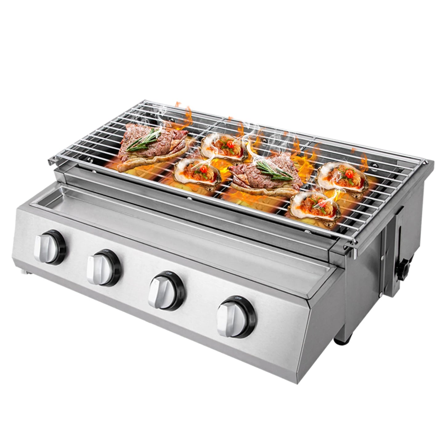 Portable 4-Burner Tabletop Stainless Steel Gas Grill Smokeless