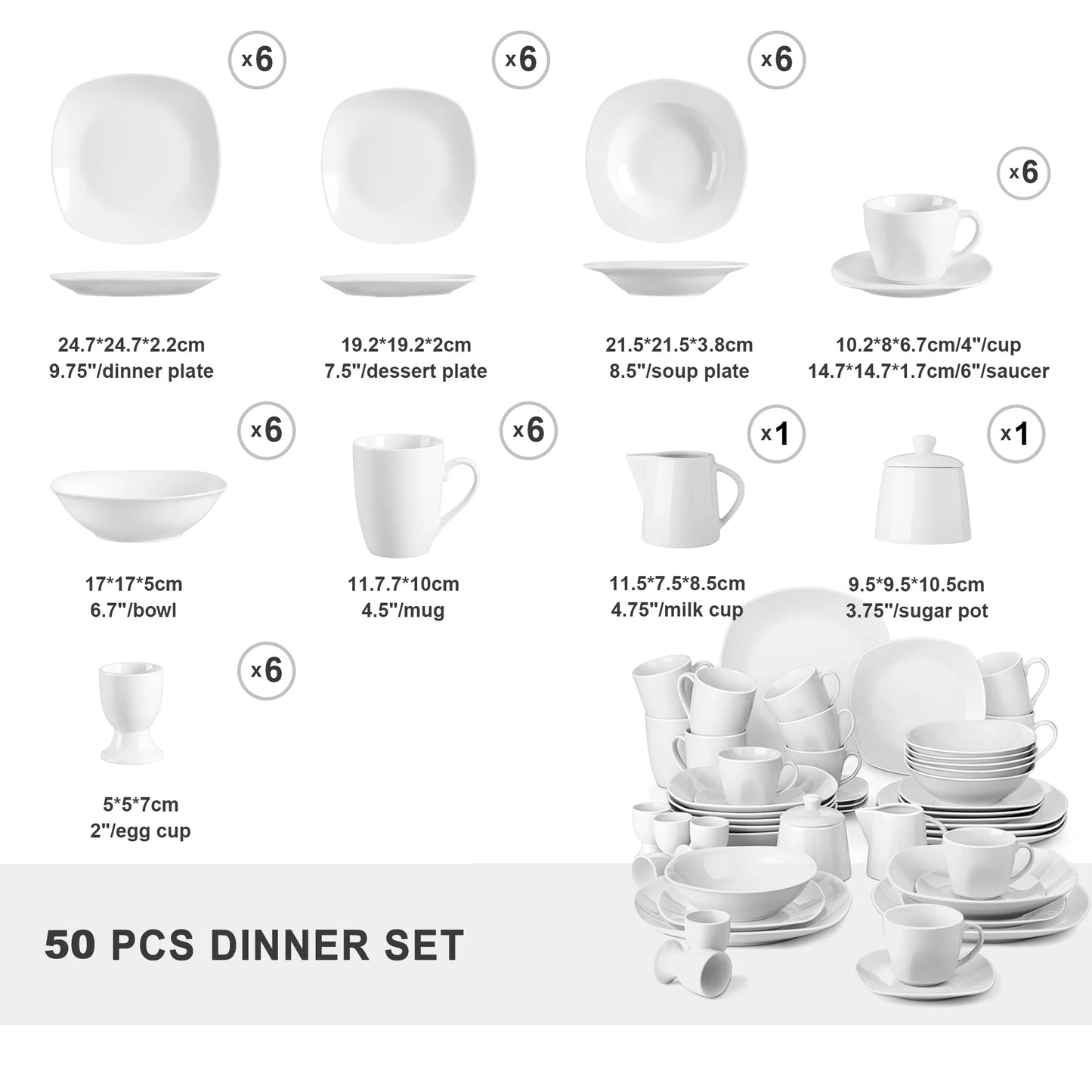 MALACASA Elisa Porcelain Dinnerware Set For Six People