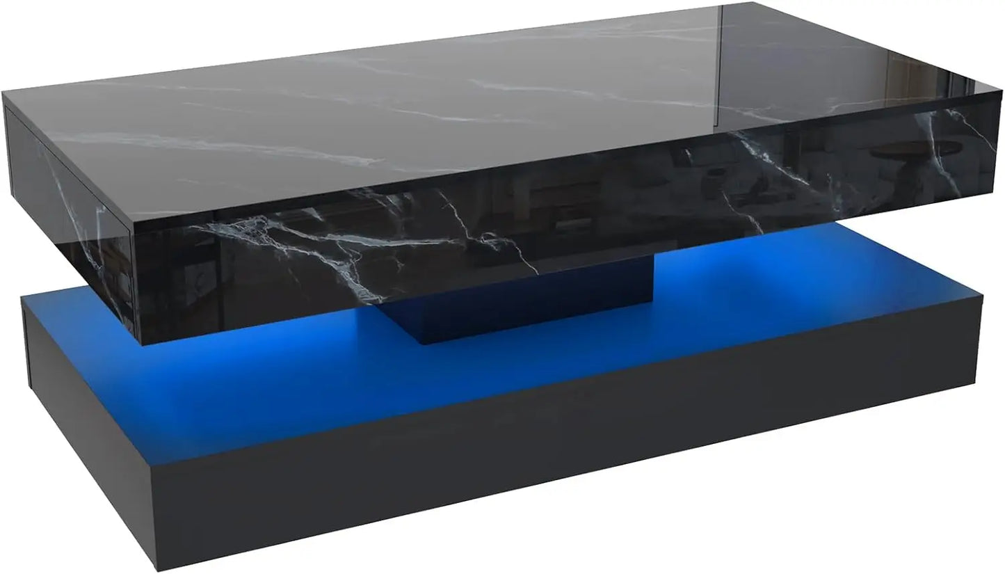 QiaoShiRen Modern Double Layer Coffee Table With Storage Drawers