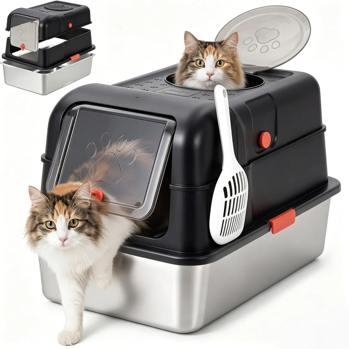 Studyset Stainless Steel Enclosed Cat Litter Box with Lid