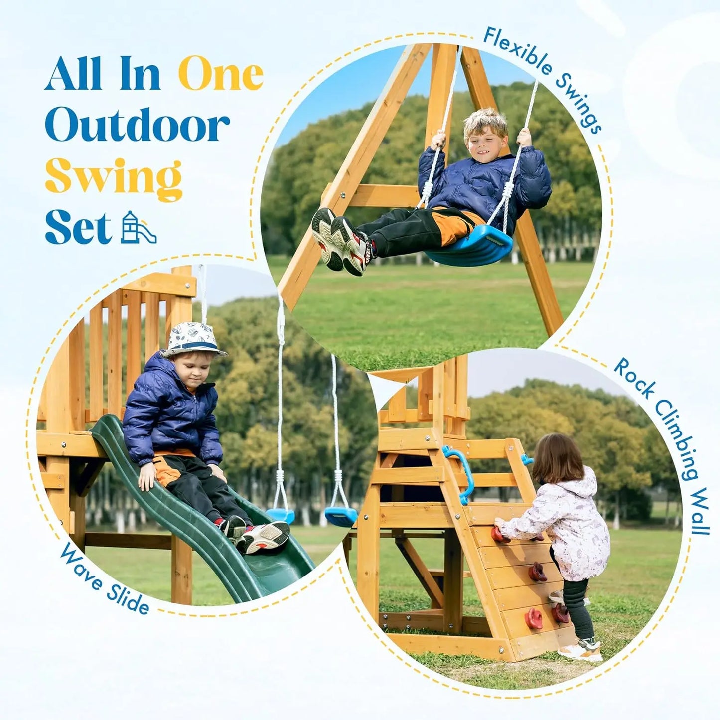 Rolife Robud Wooden Swing Set For Backyard Fun