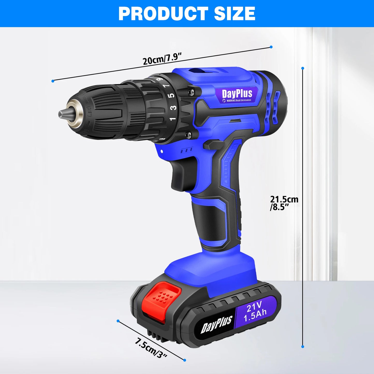 DayPlus 21V Cordless Drill Driver 45Nm 2 Speed Battery Included