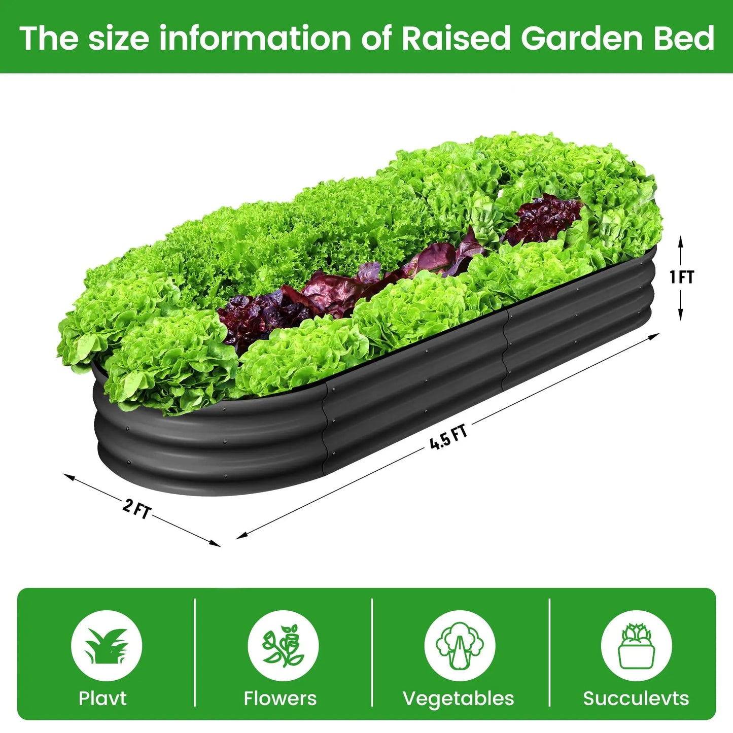 HiMISS 2-Pack Oval Galvanized Steel Raised Garden Bed Planter Box