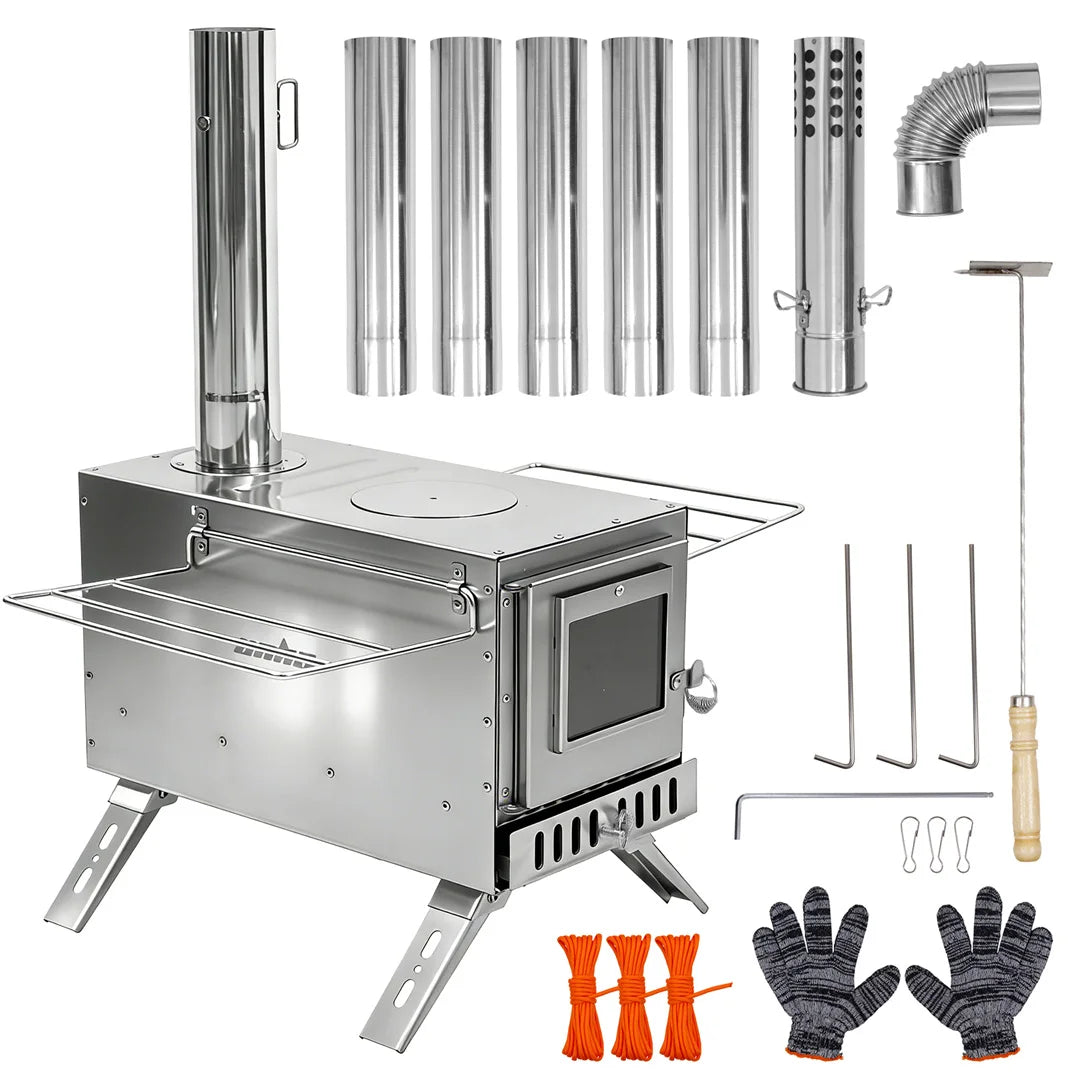 Portable Wood Burning Camping Tent Stove for Heating and Cooking
