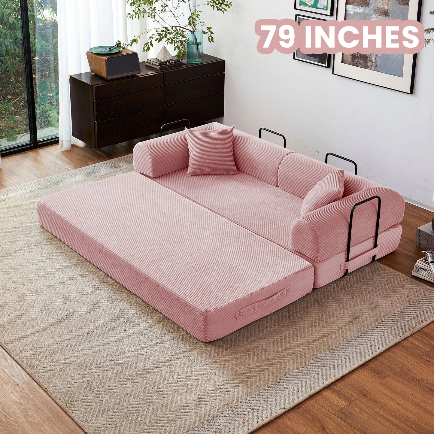 Modern Corduroy Foldable Futon Convertible Sleeper Sofa Bed