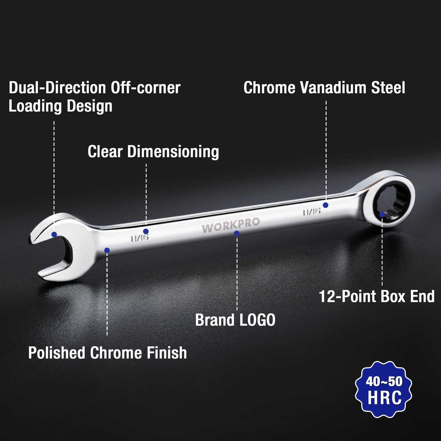 WORKPRO 21pc Ratcheting Wrench Set With Box Durable Chrome Vanadium