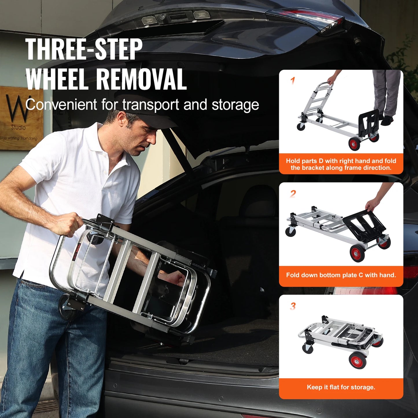 SucceBuy Folding Hand Truck With Wheels 400 Lb Capacity