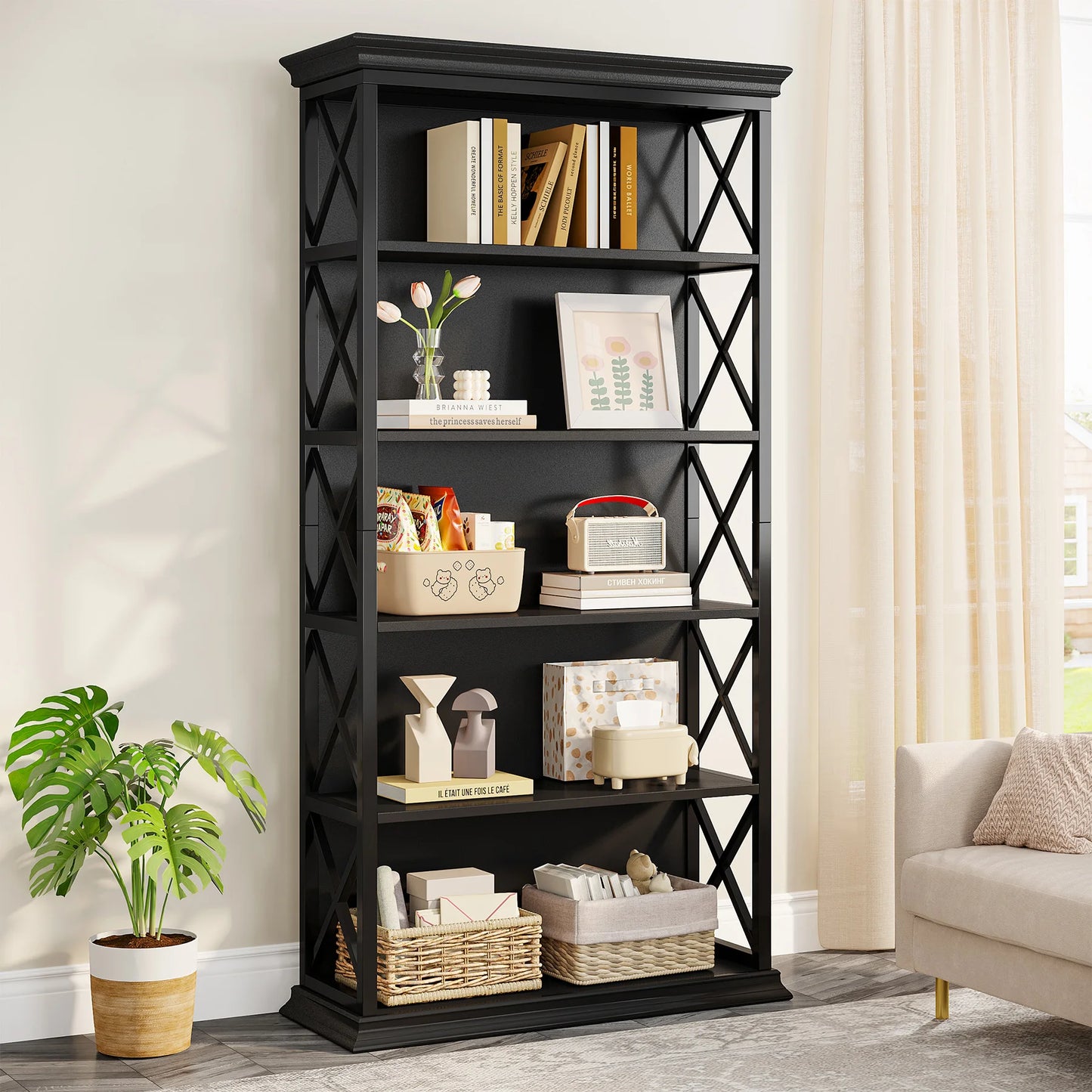 Tribesigns 5-Tier Industrial Wood Bookcase for Living Room