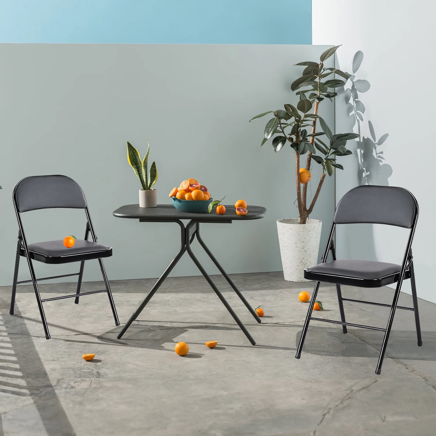 JHK Leather Padded Folding Chair Set, 4 Pack, Sturdy Metal