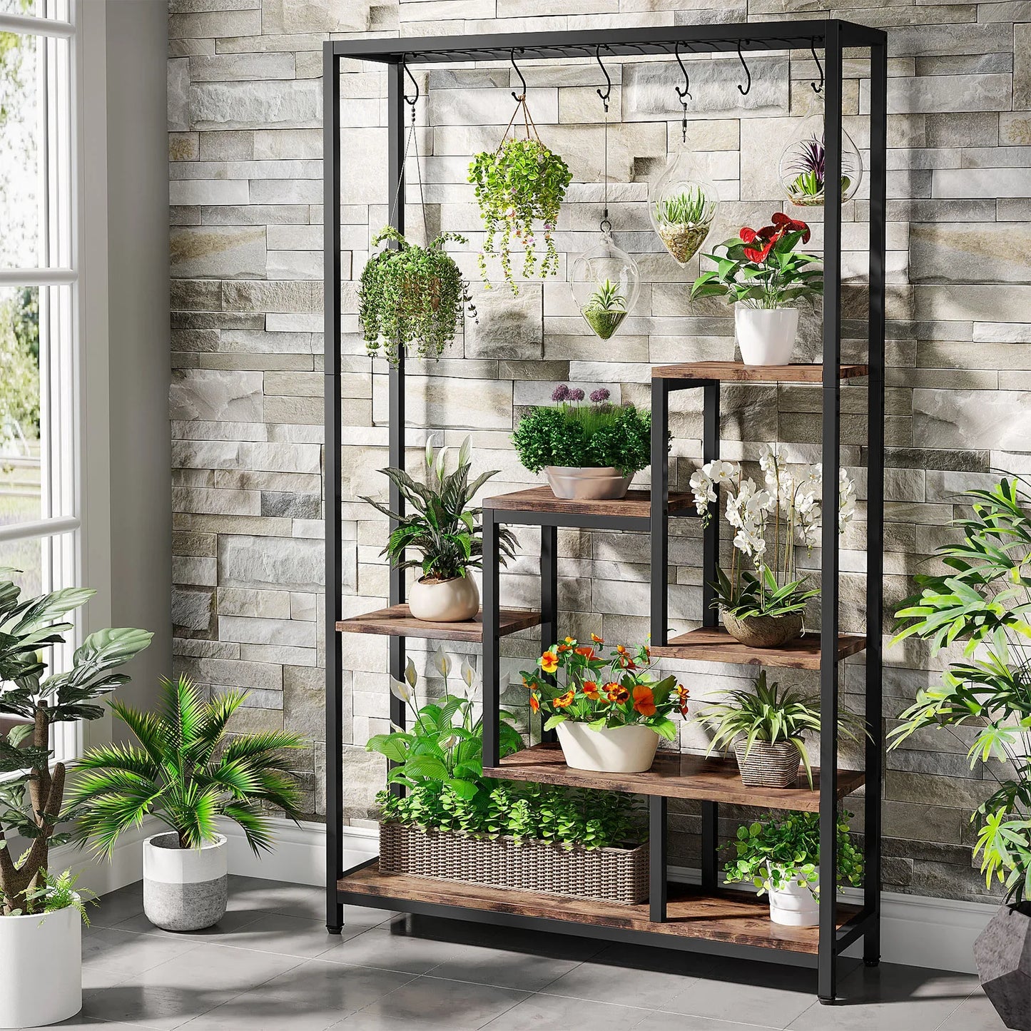 Tribesigns 5-Tier Tall Indoor Plant Stand With Hanging Hooks