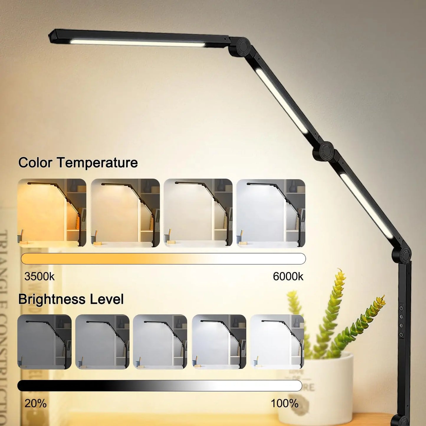Adjustable LED Desk Lamp With Clamp And Touch Dimmable Controls
