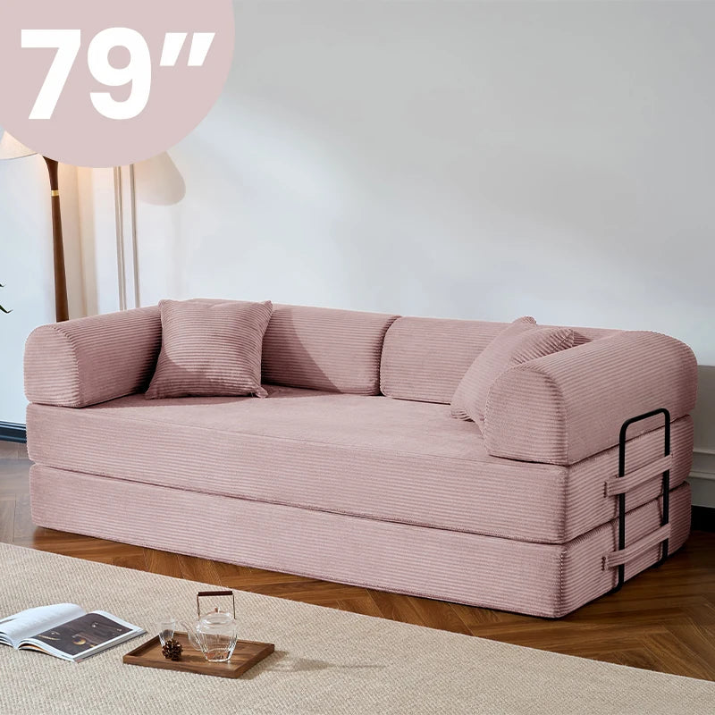 Modern Corduroy Folding Convertible Sofa Bed With Removable Cover