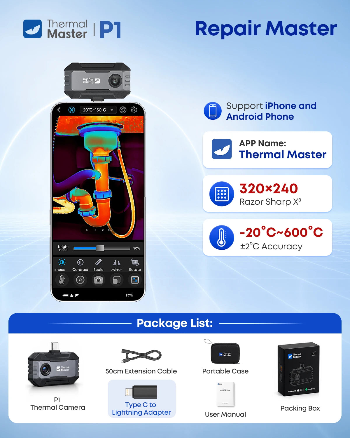 Thermal Master P1 Smartphone Thermal Imaging Camera for Inspections