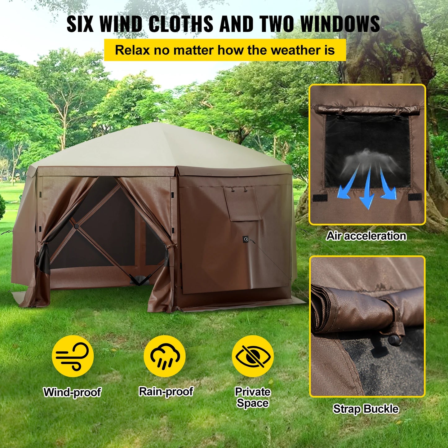 SucceBuy Camping Gazebo Tent 6-Sided Canopy Shelter