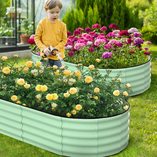 HiMISS 2-Pack Oval Galvanized Steel Raised Garden Bed Planter Box