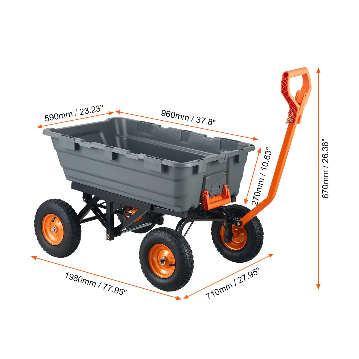 SucceBuy Poly Garden Dump Cart With Steel Frame Convertible Handle