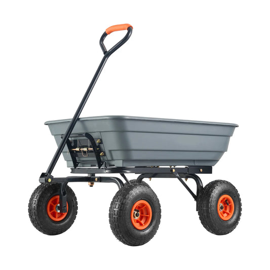 SucceBuy Poly Garden Dump Cart With Steel Frame Convertible Handle