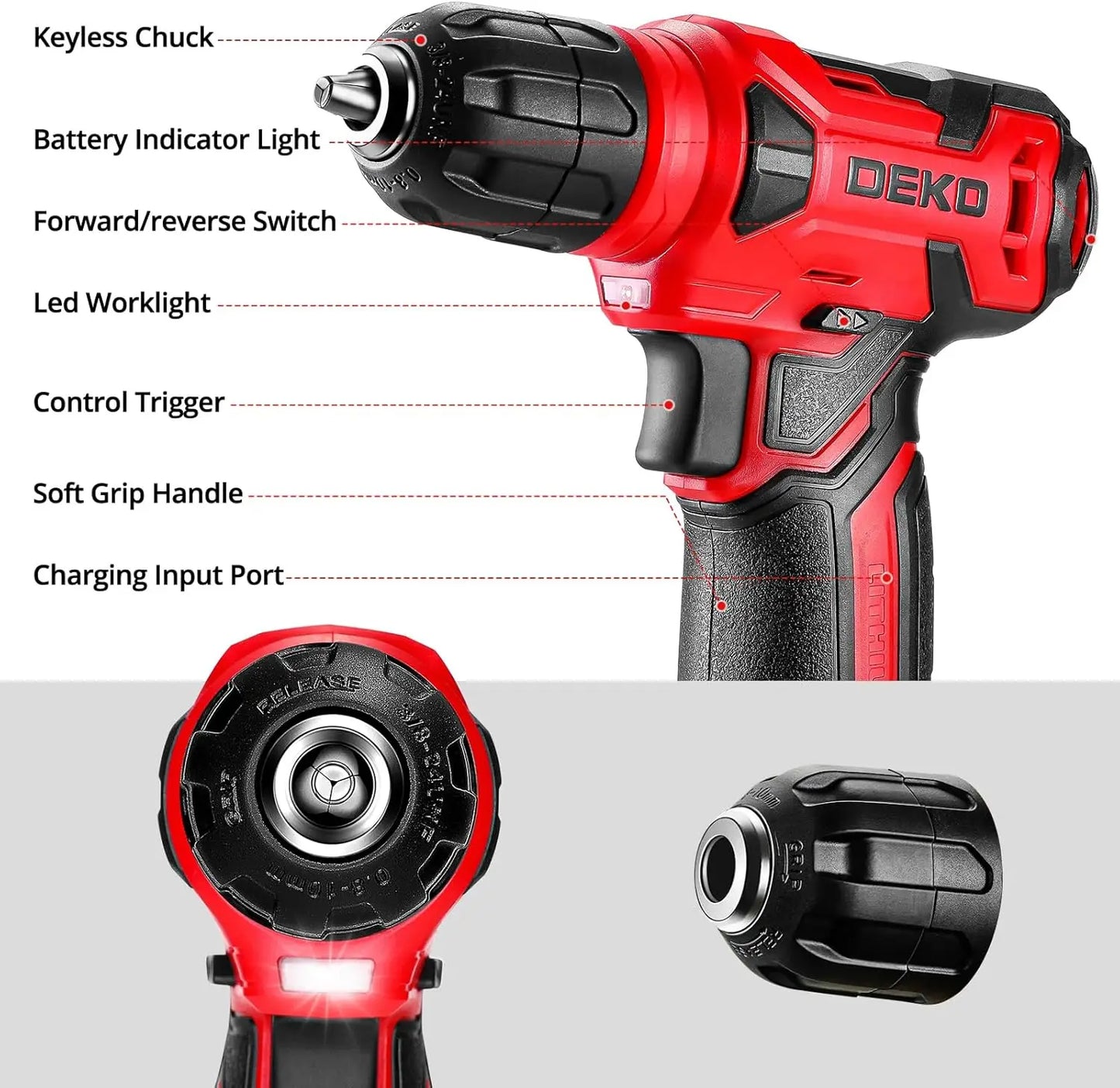 DEKO 8V Cordless Drill 126 Piece Complete Home Tool Kit