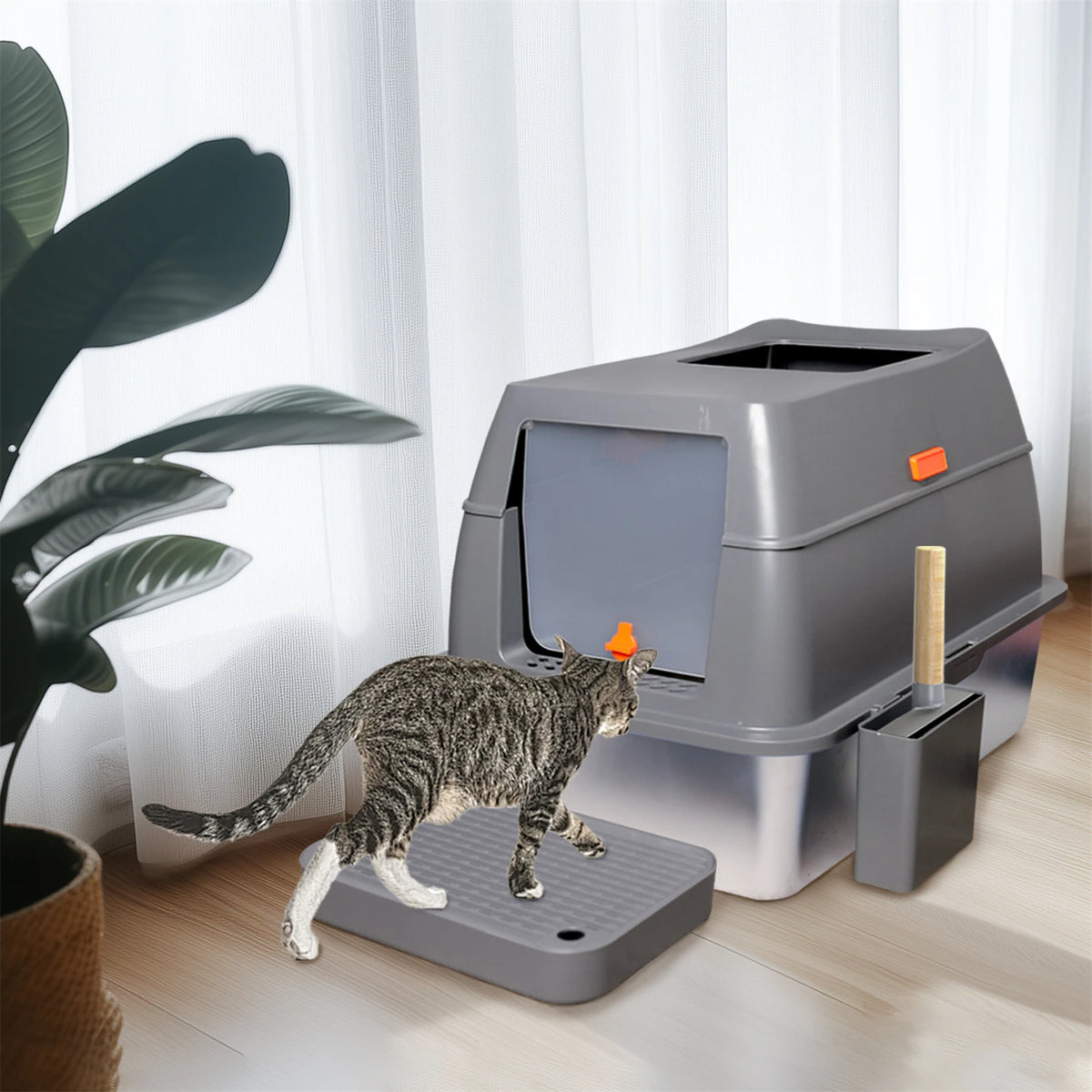 Enclosed Stainless Steel Cat Litter Box With Lid And High Sides