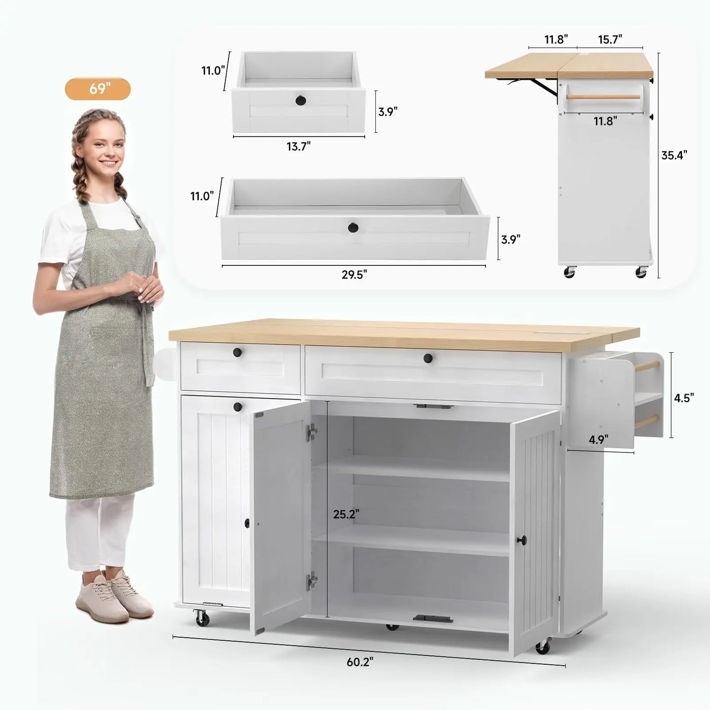 ONBRILL Mobile Kitchen Island with Power Outlet and Towel Rack