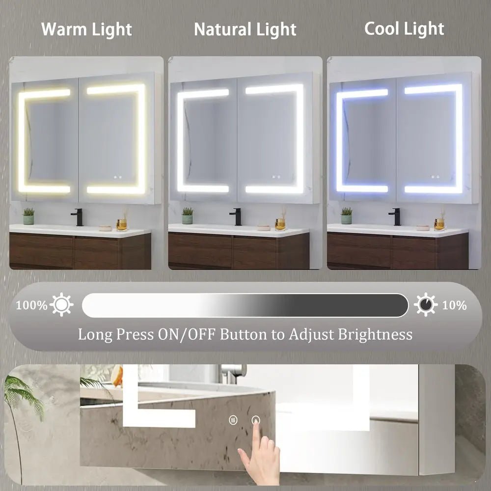 LED Medicine Cabinet With Mirror For Bathroom Defog Dimming