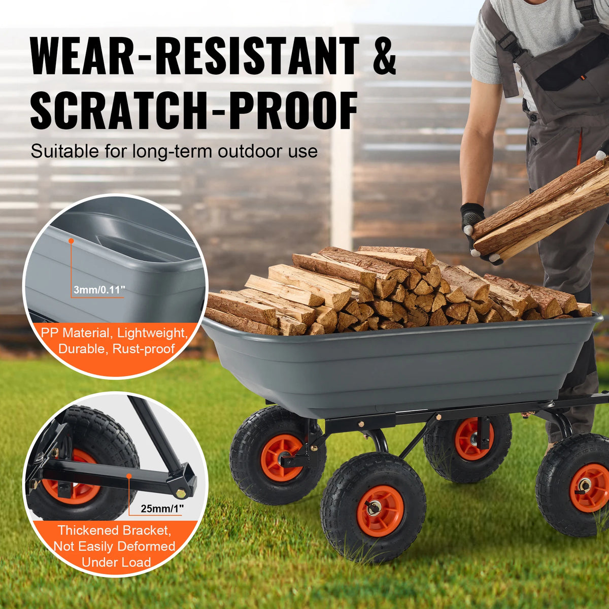 SucceBuy Poly Garden Dump Cart With Steel Frame Convertible Handle
