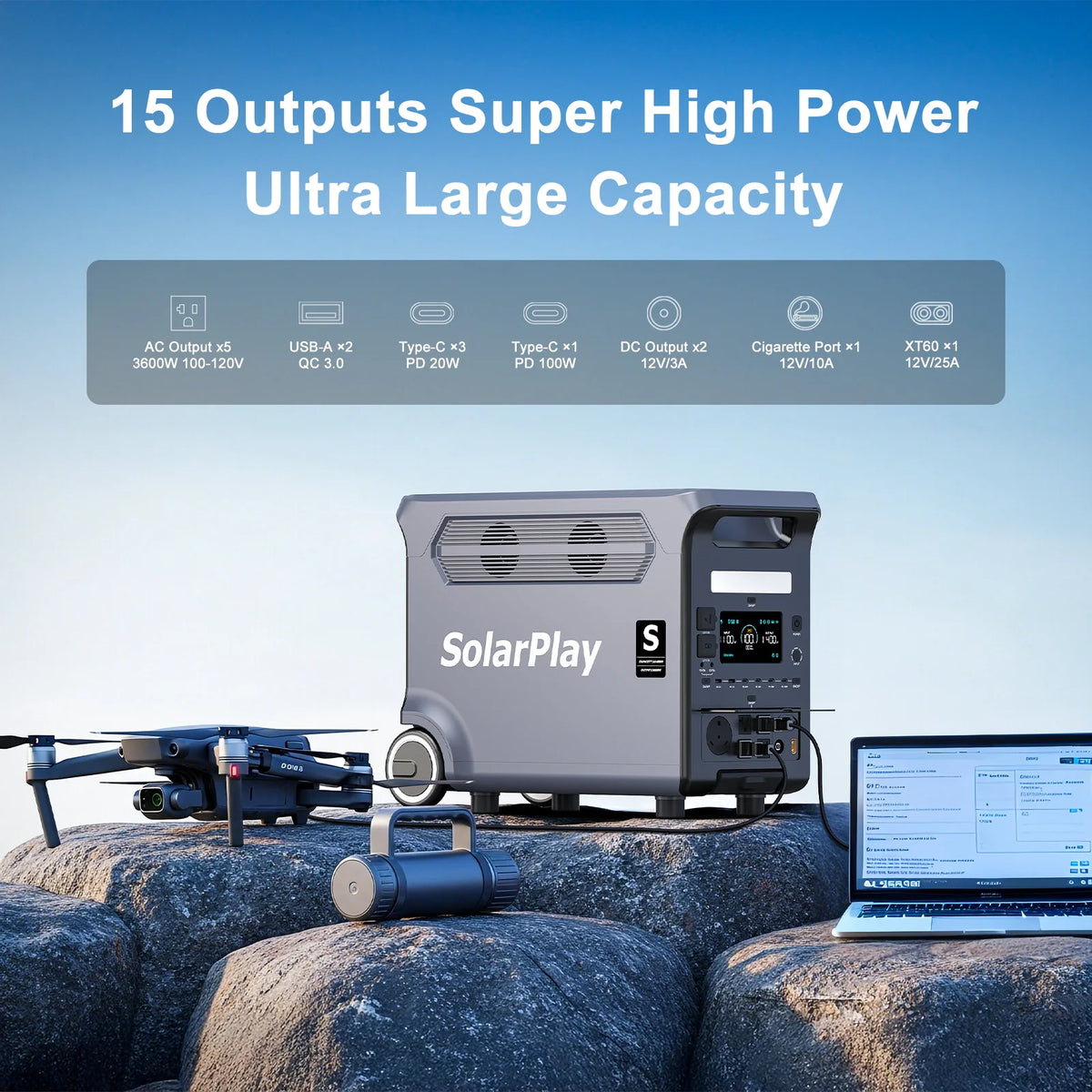 SolarPlay Q3600 LiFePO4 Portable Power Station With UPS Backup