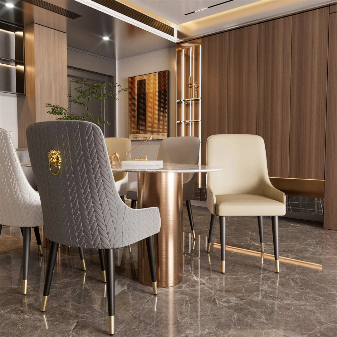Luvodi Microfiber Leather Dining Chairs Set Featuring Lion Motif