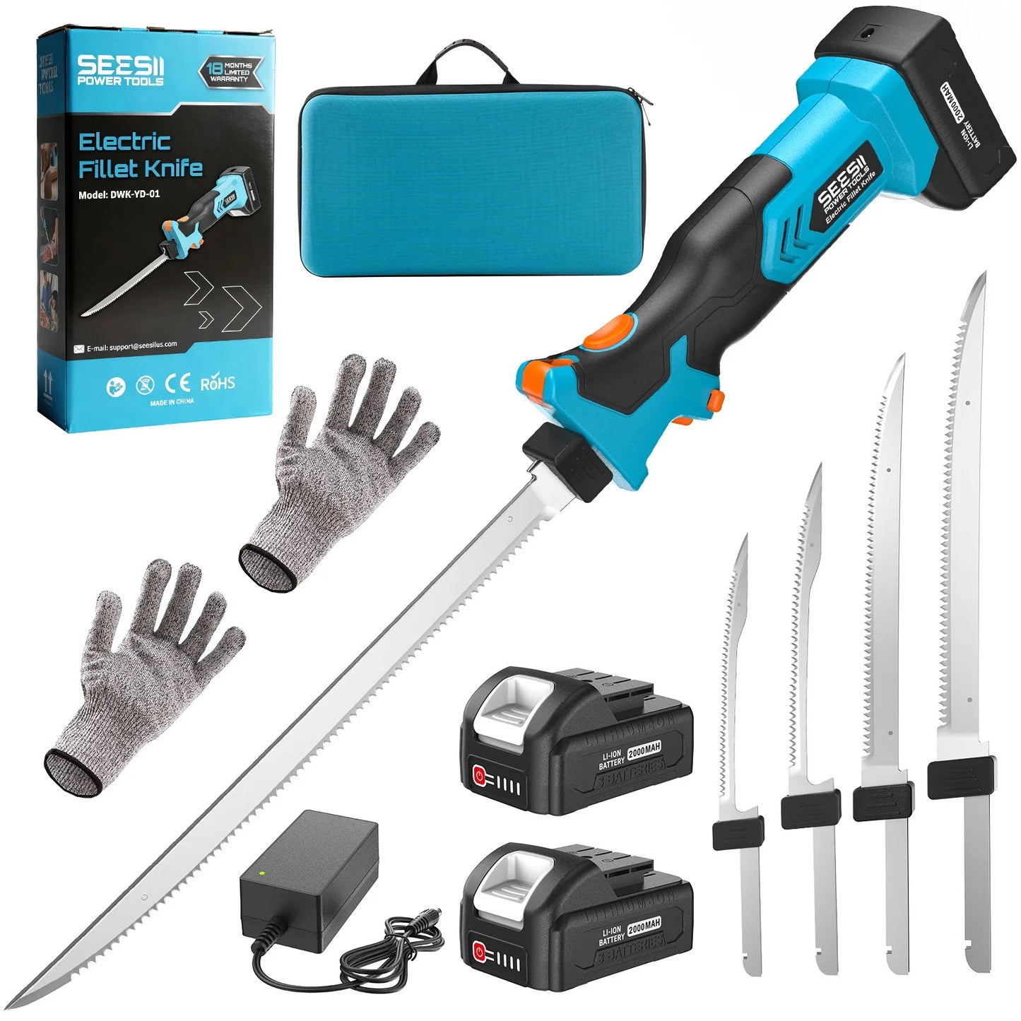 Cordless Electric Fillet Knife With Rechargeable Battery And Dual Blades