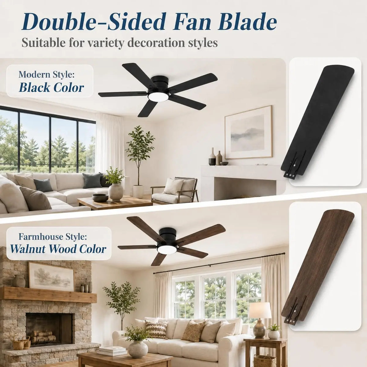 Low Profile Ceiling Fan With LED Light And Remote Control