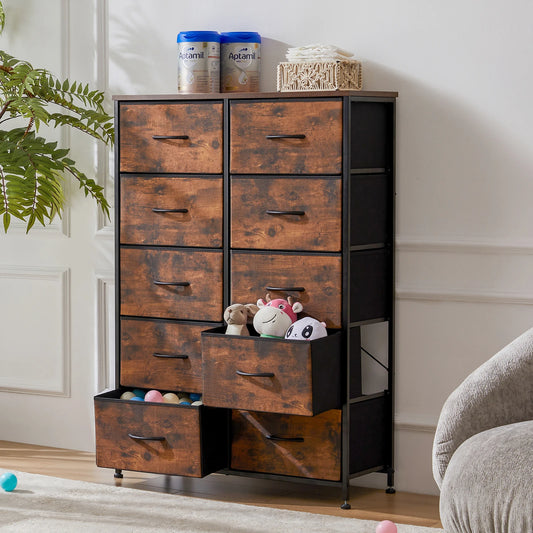 JHK Bedside Table Wardrobe With Fabric Drawers And Steel Frame