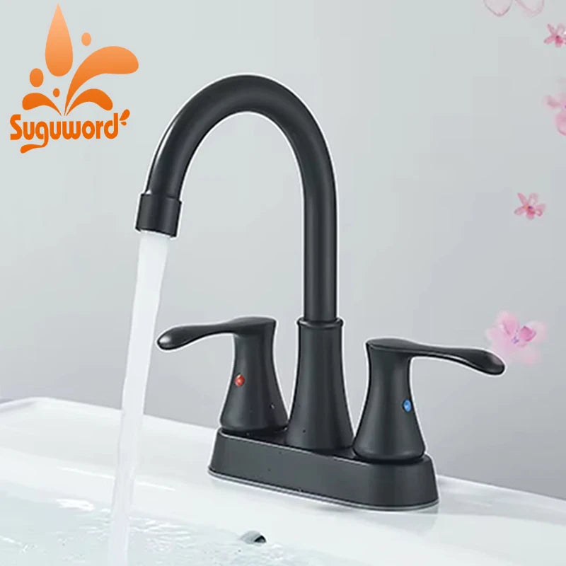 Suguword Dual Handle Bathroom Faucet Deck Mounted Hot And Cold