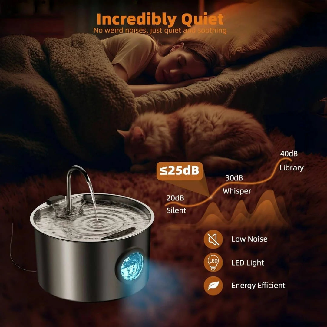 OPETH Stainless Steel Automatic Cat Water Fountain With Replaceable Filters