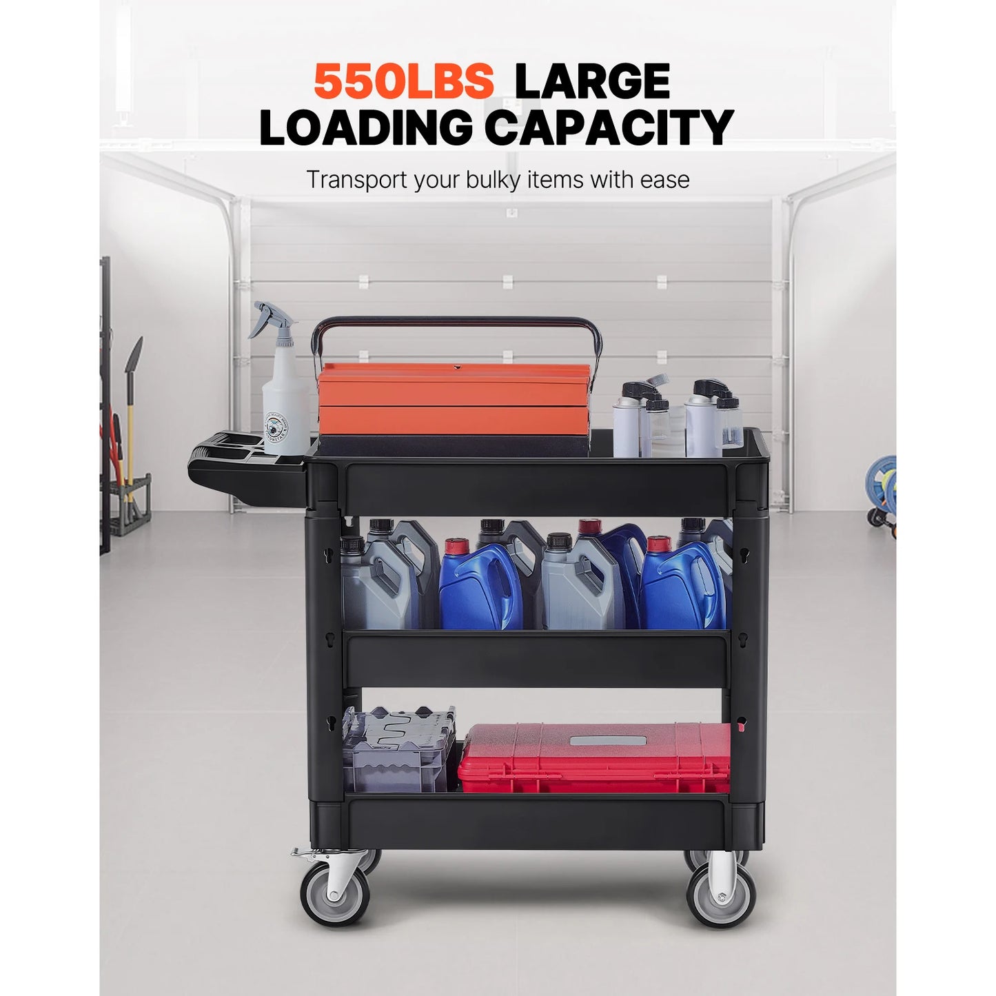 SucceBuy 3 Shelf Utility Cart Dolly With 360 Degree Swivel Wheels
