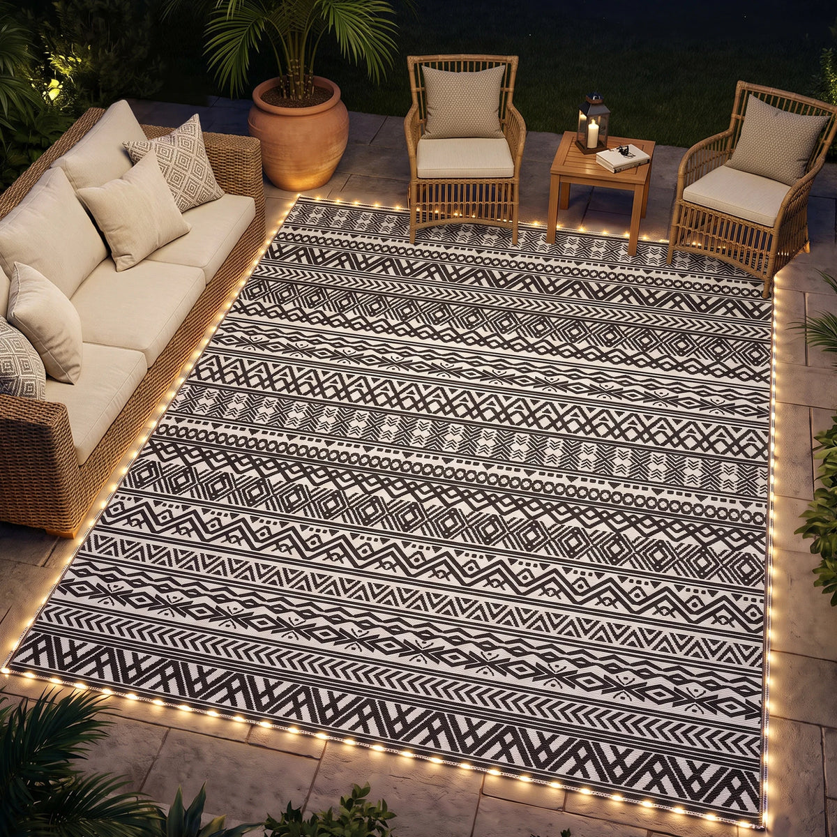 Outsunny Outdoor Geometric Rug Carpet With USB Lights