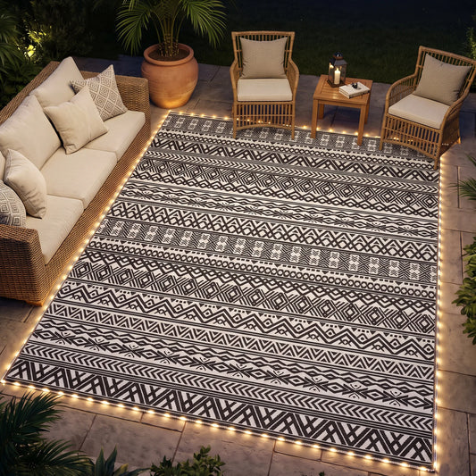 Outsunny Outdoor Geometric Rug Carpet With USB Lights