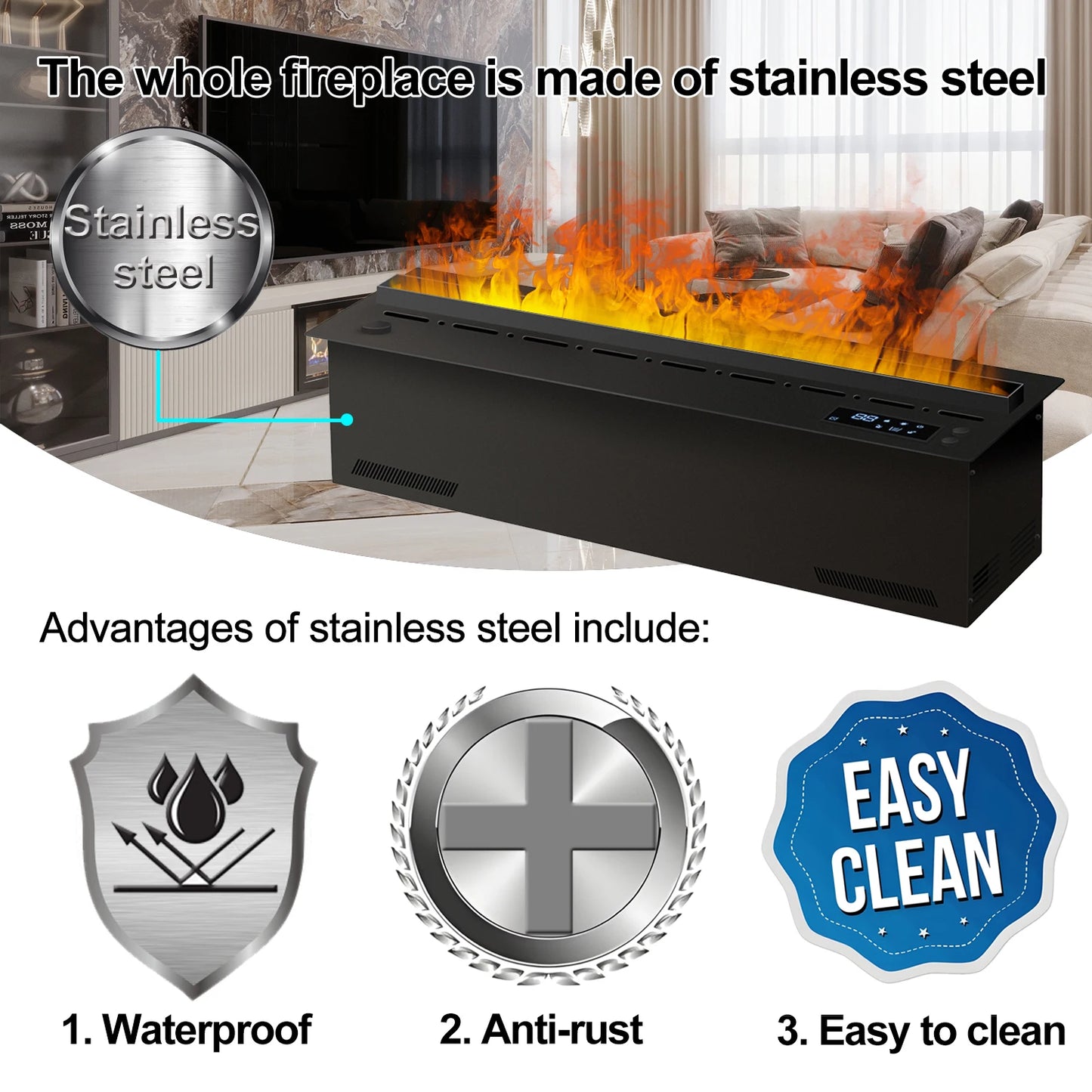 AFLYEVER Smart Water Vapor Fireplace With 3D Flame App Control